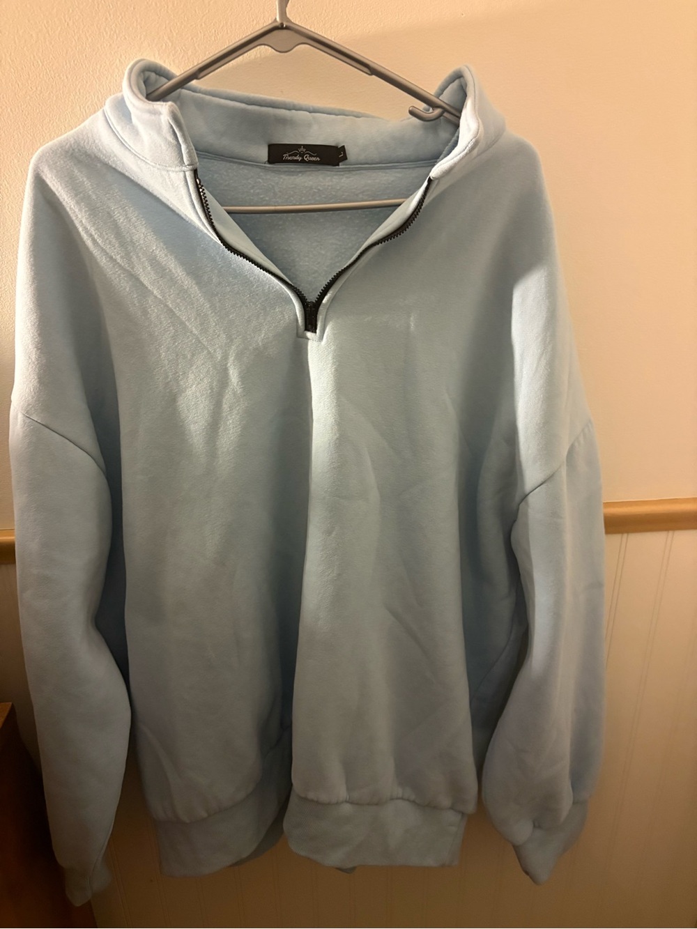 Trendy Queen Women’s XXL Light Blue Oversized Half-Zip Sweatshirt